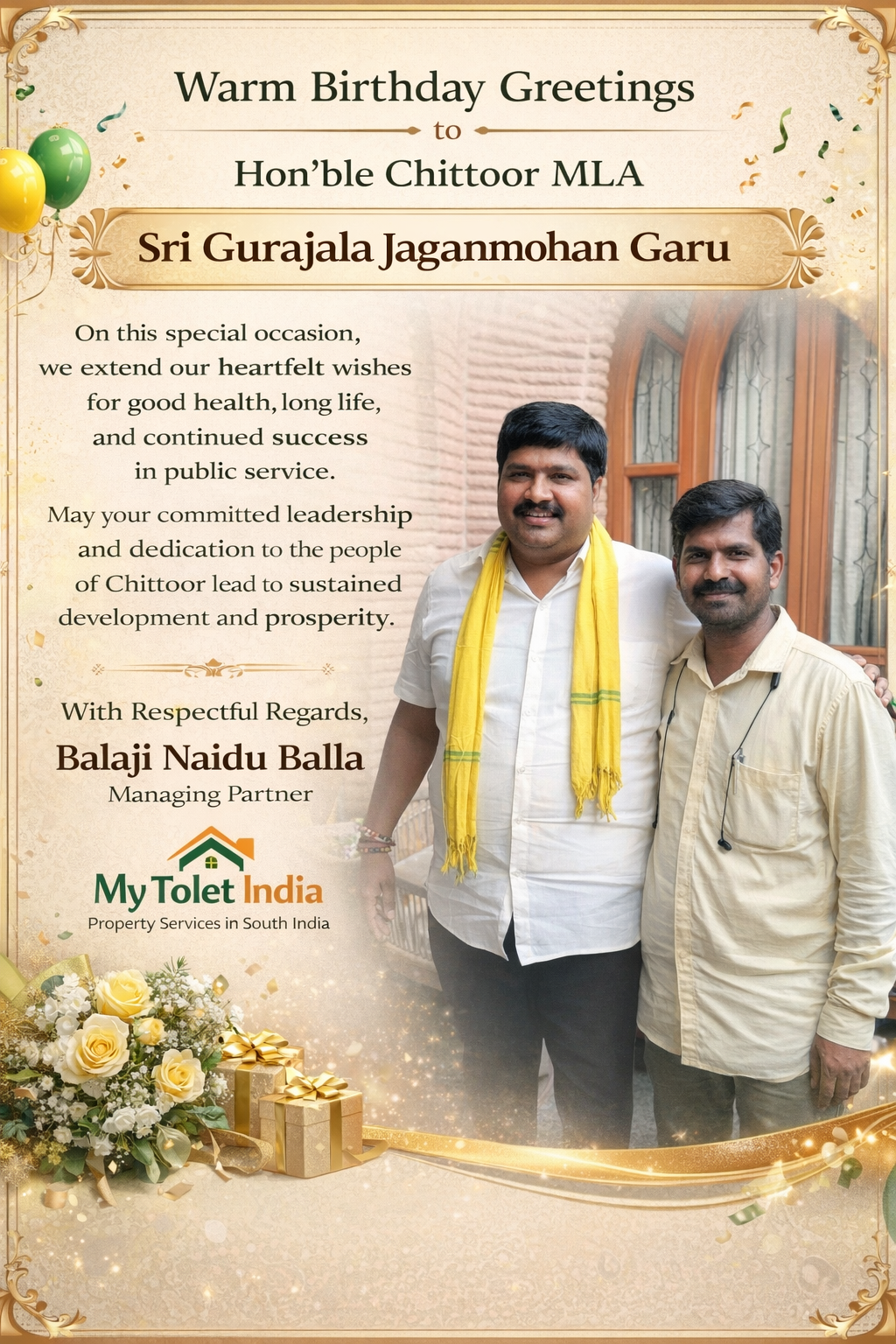 Birthday greetings to chittoor mla gjm