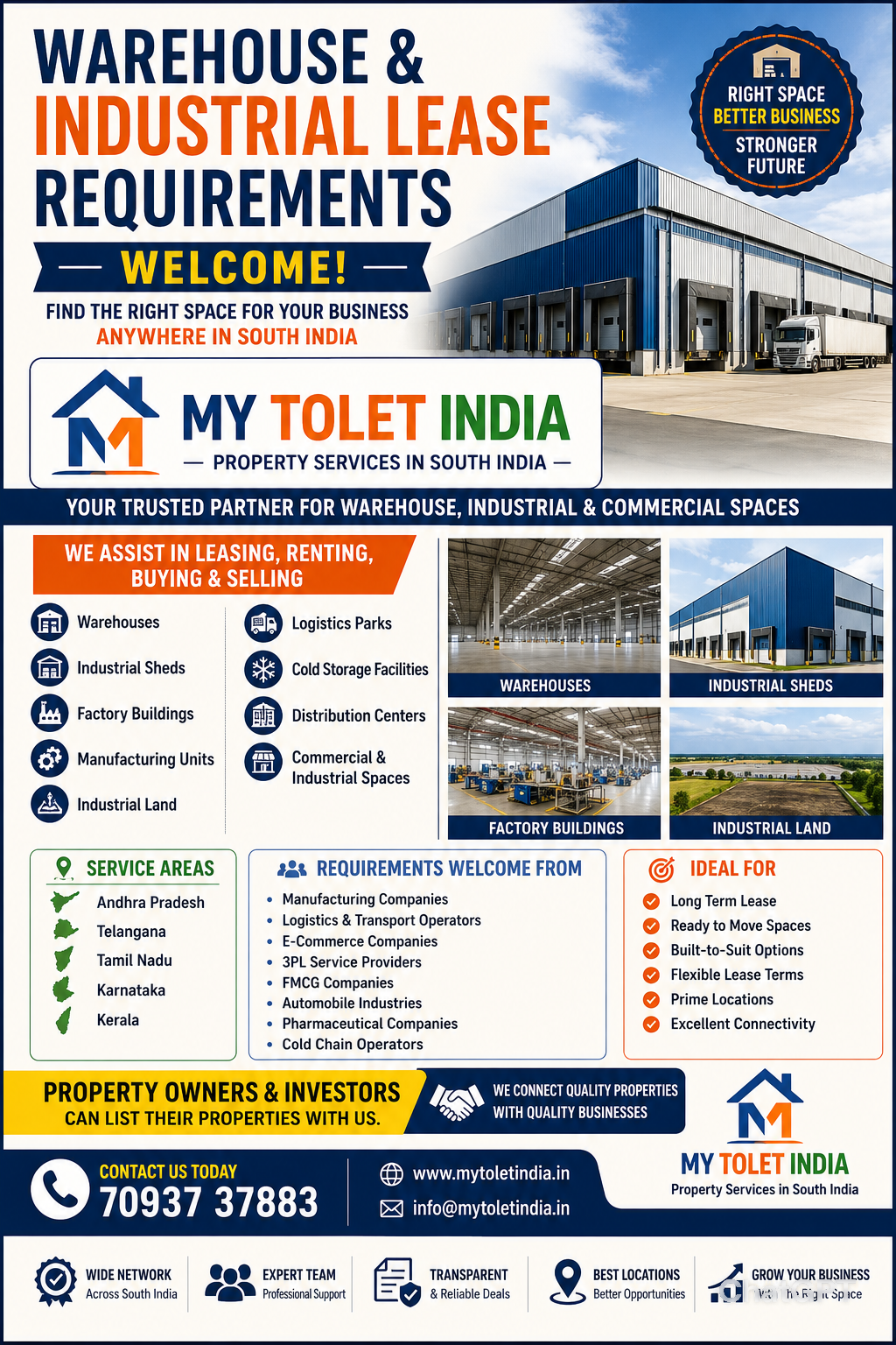 Warehouse for Rent in South India | Industrial Lease Properties | My Tolet India