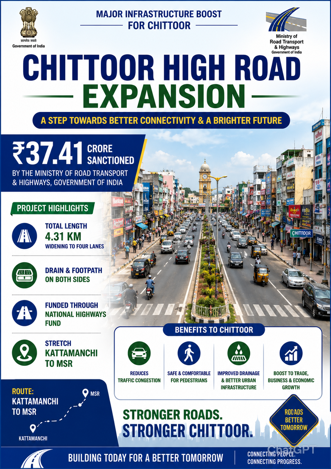 Chittoor High Road Expansion: ₹37.41 Crore Sanctioned for 4-Lane Road from Kattamanchi to MSR