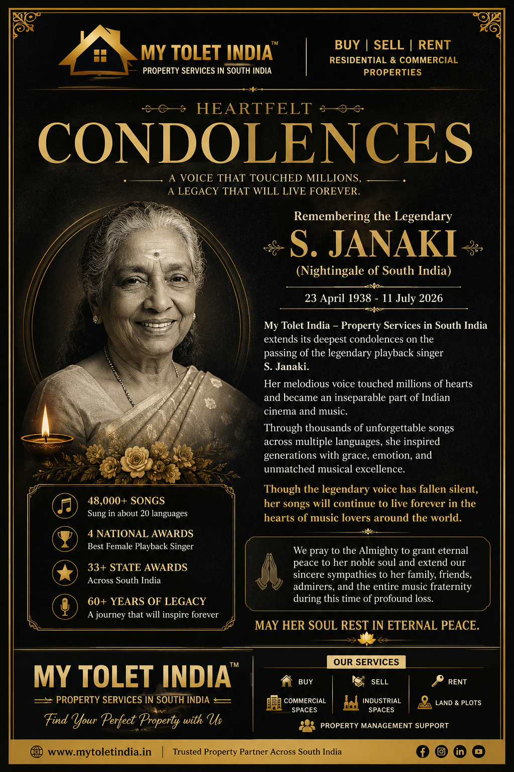 The Voice That Became an Era: India Bids Farewell to Legendary Playback Singer S. Janaki